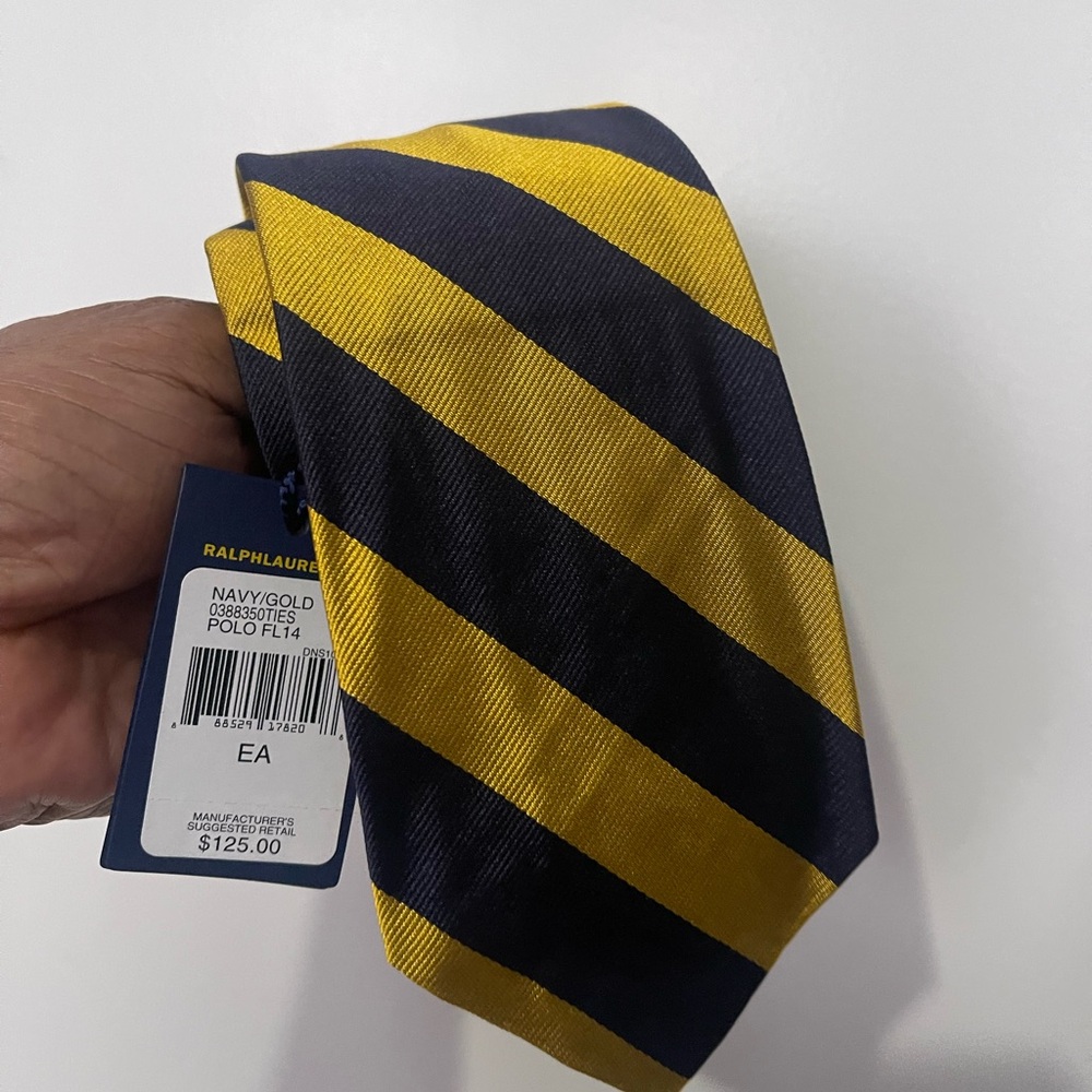 Ralph Lauren Navy and Yellow Striped Men's Tie - Picture 3 of 11